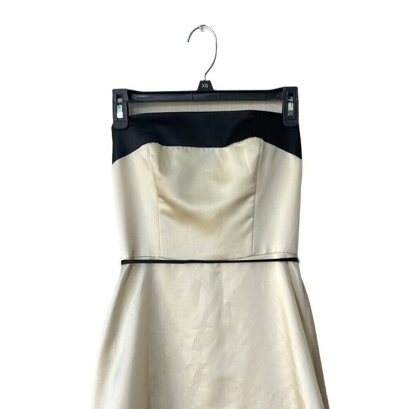 WHBM Dress Strapless Size 2 Mini Champagne Rockabilly Black Satin Belted Y2K - Picture 2 of 7